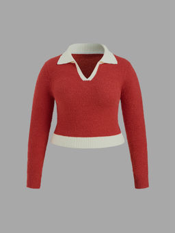 Cider - Polo Solid Contrasting Binding Sweater Curve & Plus