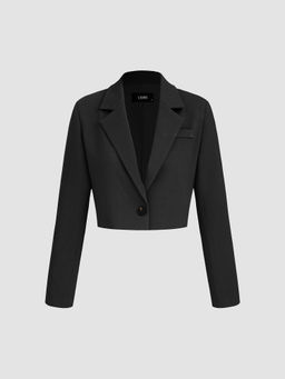 Cider - Collar Solid Button Crop Blazer
