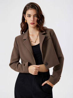 Cider - Collar Solid Button Crop Blazer