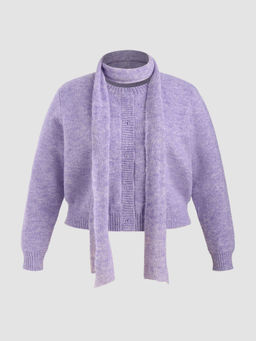 Cider - Wool-Blend Round Neckline Knitted Cardigan with Scarf Curve & Plus