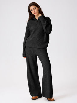 Cider - Wool-Blend Collar Solid Zipper Knitted Sweater