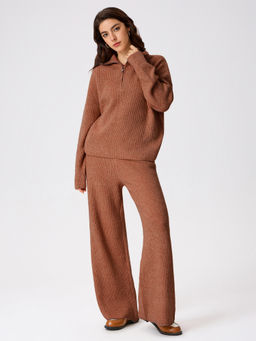 Cider - Wool-Blend Collar Solid Zipper Knitted Sweater