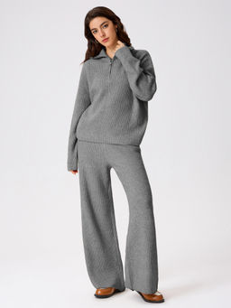 Cider - Wool-Blend Collar Solid Zipper Knitted Sweater