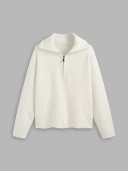 Cider - Wool-Blend Collar Solid Zipper Knitted Sweater