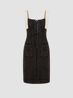 Cider - Cotton Knit Pocket Overall Mini Dress