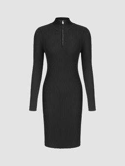 Cider - Knit High Neck Zipper Midi Dress