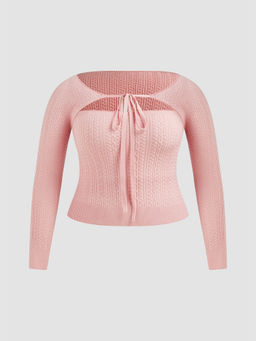 Cider - Texture Solid Knitted Tube Top & Knotted Shrug Curve & Plus