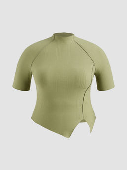 Cider - Rib Solid Stitch Short Sleeve Top Curve & Plus