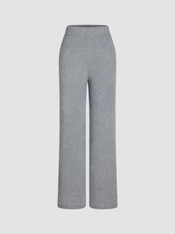 Cider - Fuzzy Mid Waist Straight Leg Metallic Knitted Trousers