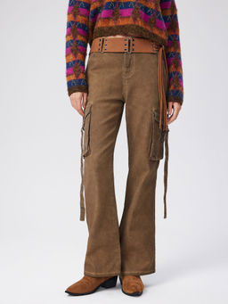 Cider - Cargo High Waist Solid Button Flared Jeans