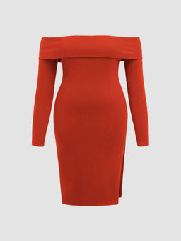 Cider - Jersey Off-Shoulder Solid Split Midi Dress Curve & Plus