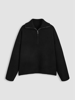 Cider - Wool-Blend Collar Solid Zipper Knitted Sweater Curve & Plus