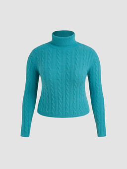 Cider - High Neck Solid Cable Knit Long Sleeve Crop Top Curve & Plus