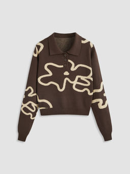 Cider - Collar Button Floral Knitted Top