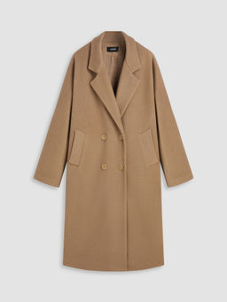 Cider - Wool-Like Textured Notched Collar Double-Breasted Coat