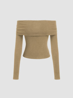 Cider - Off-Shoulder Solid Long Sleeve Top