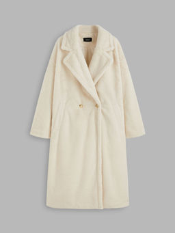 Cider - Faux Fur Collar Solid Double Breasted Coat