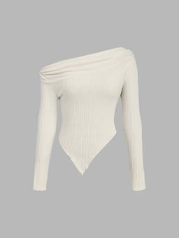 Cider - Asymmetrical Neck Solid Long Sleeve Top