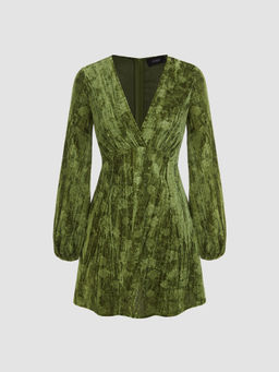 Cider - Velvet V-Neck Floral Ruffle Mini Dress