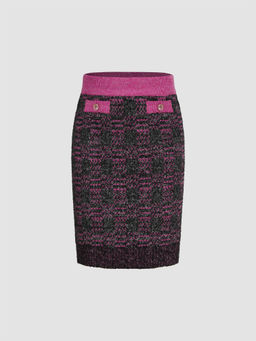 Cider - Mid Waist Contrasting Binding Button Knitted Mini Skirt