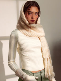 Cider - Rib Knit Stand Neck Solid Long Sleeve Top