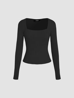 Cider - Square Neck Solid Long Sleeve Top