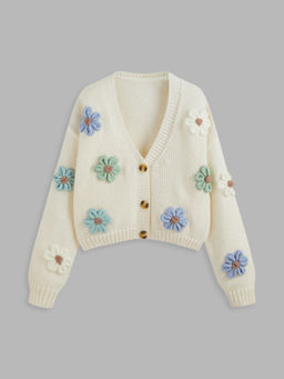 Cider - V-Neck Button Flower Cardigan