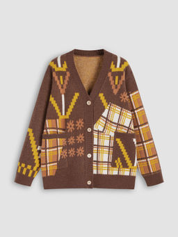 Cider - V-Neck Geomoteic Graphic Cardigan