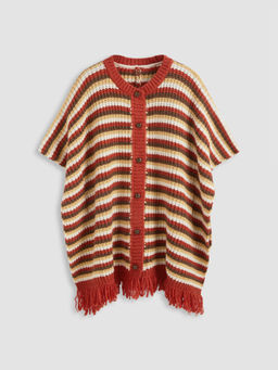 Cider - Round Neckline Stripe Button Cardigan