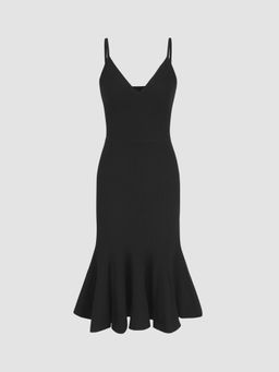 Cider - Knit V Neck Ruffle Mermaid Midi Dress
