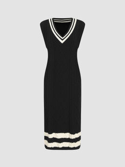 Cider - Knit V-Neck Solid Knitted Mini Dress