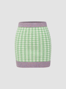 Cider - Contrast Trim Gingham Knit Mini Skirt