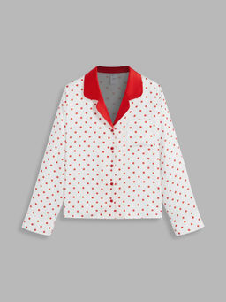 Cider - Satin Collar Polka Dot Pajama Top
