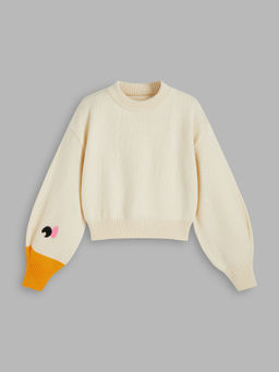 Cider - Round Neck Goose Pattern Sleeve Knitted Top