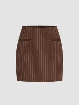Cider - Mid Waist Stripe Zipper Mini Skirt