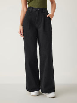 Cider - Denim High Waist Pleated Wide Leg Jeans