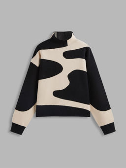 Cider - Stand Collar Zebra Stripe Long Sleeve Sweater