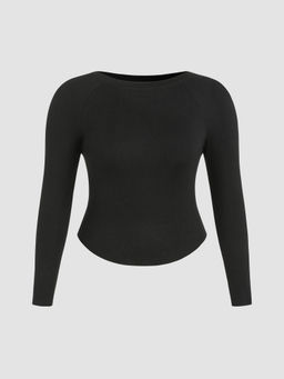 Cider - Round Neckline Solid Long Sleeve Tee Curve & Plus