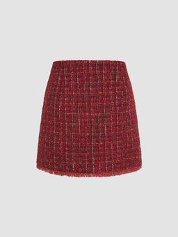 Cider - Tweed Middle Waist Tassel Mini Skirt