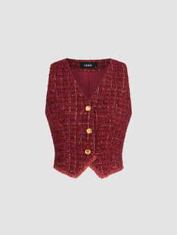 Cider - Tweed V-Neck Metallic Button Vest