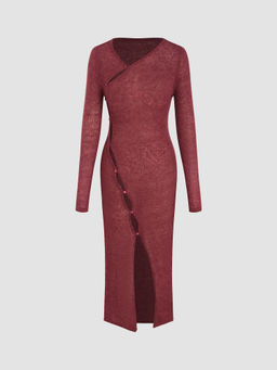 Cider - Wool-Blend Asymmetrical Neck Split Midi Dress