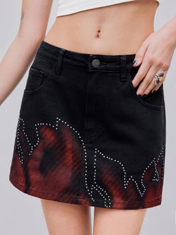 Cider - Denim Low Rise Rhinestone Pocket Mini Skirt