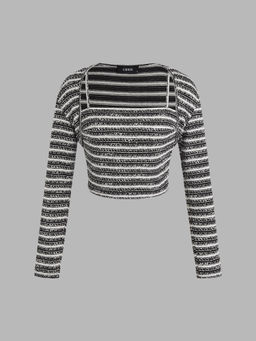 Cider - Glitter Stripe Crop Top & Long Sleeve Shrug