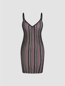 Cider - Knit V-Neck Sequin Stripe Mini Cami Dress