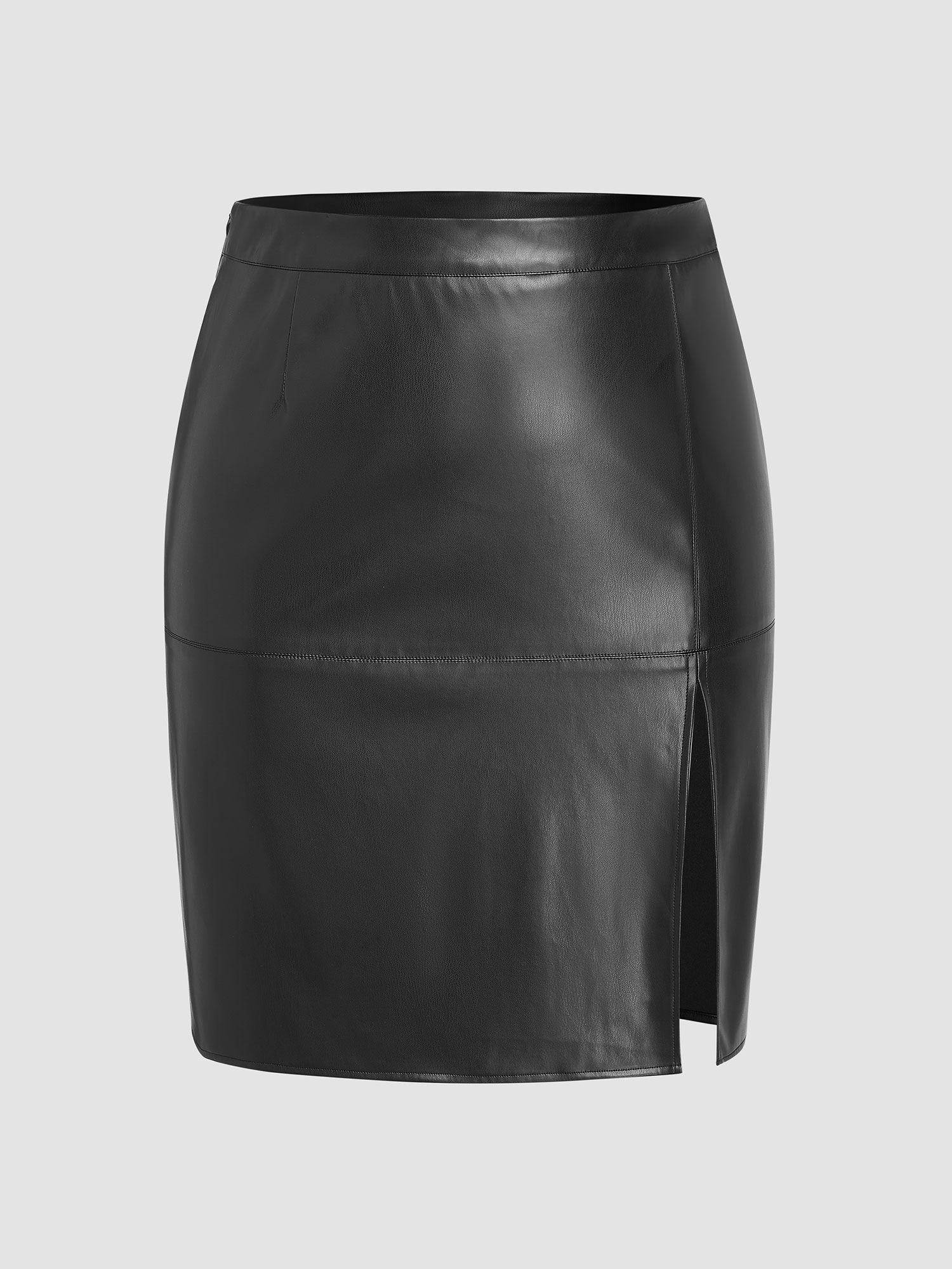 cider Faux Leather Mid Waist Split Mini Skirt Curve & Plus-picture-30