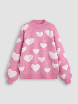 Cider - Round Neck Heart Knitted Lantern Sleeve Top