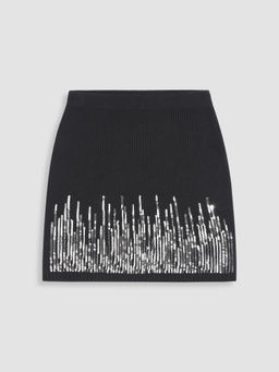 Cider - Sequin Fire Mid Waist Knitted Mini Skirt