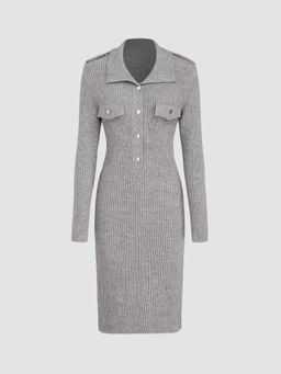 Cider - Knit Collar Button Mini Dress