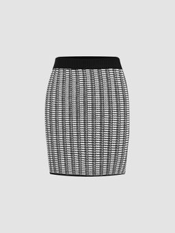 Cider - Middle Waist Stripe Knitted Mini Skirt