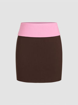 Cider - Low Waist Solid Contrasting Binding Mini Skirt